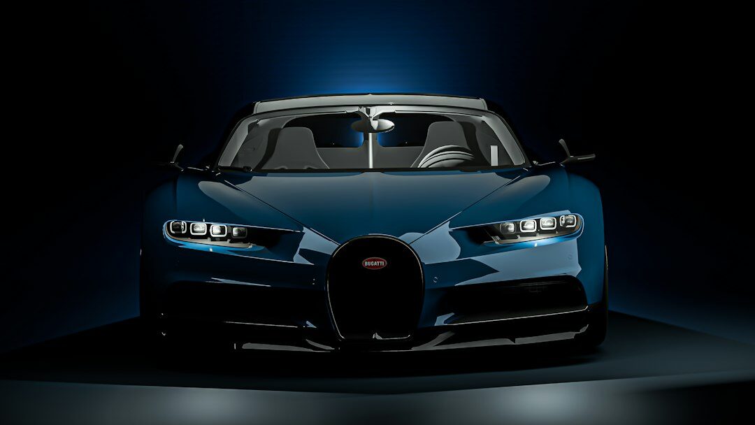 Front three quarter studio shot of a hypercar with sharp headlights