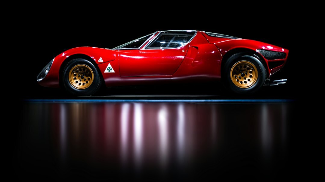 Side profile studio shot of a classic Italian sports car
